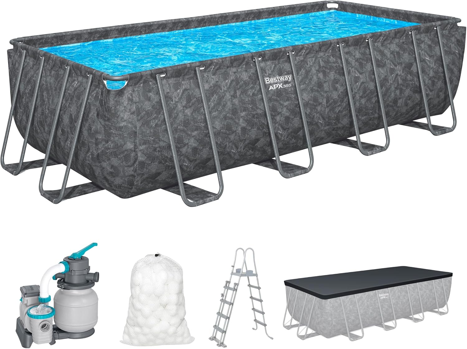 Bestway Kit Piscine Hors Sol rectangulaire APX 365-549 cm x 274 cm x 132 cm - Gris foncé