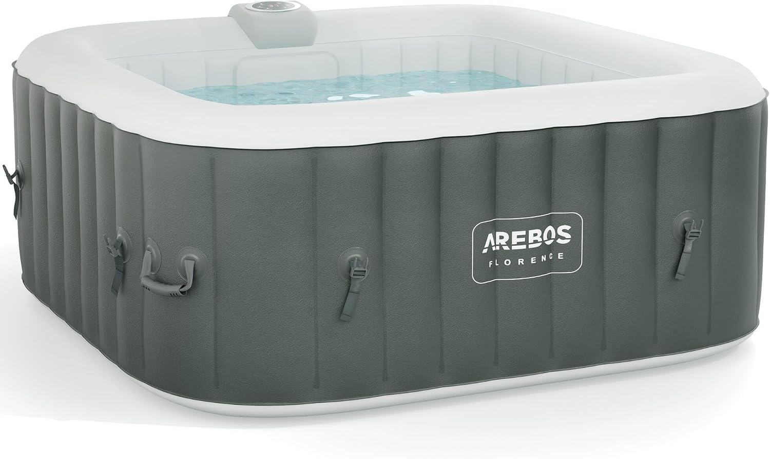 Arebos Spa Gonflable | pour l'intérieur et l'extérieur | 4 Personnes | 154x154cm | 100 Jets de Massage | Spa Bien-être Chauffage | Massage Gonflable Carré | 600 litres