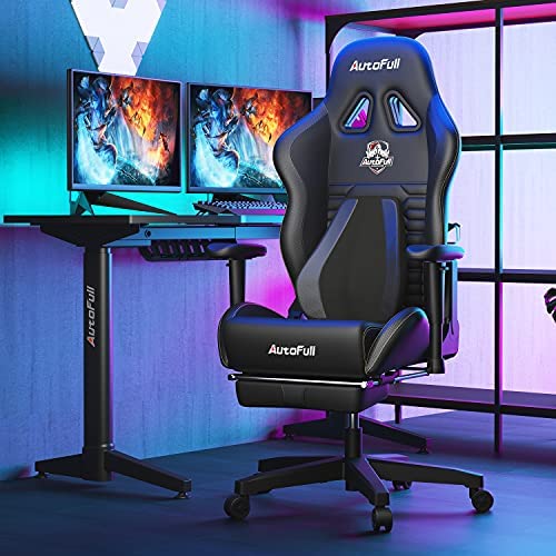 AutoFull Escritorio de Juego y Silla de Oficina con Soporte Lumbar Ergonómico, Estilo Racing, Cuero PU, Silla de Tarea Giratoria Ajustable de Espalda Alta para PC