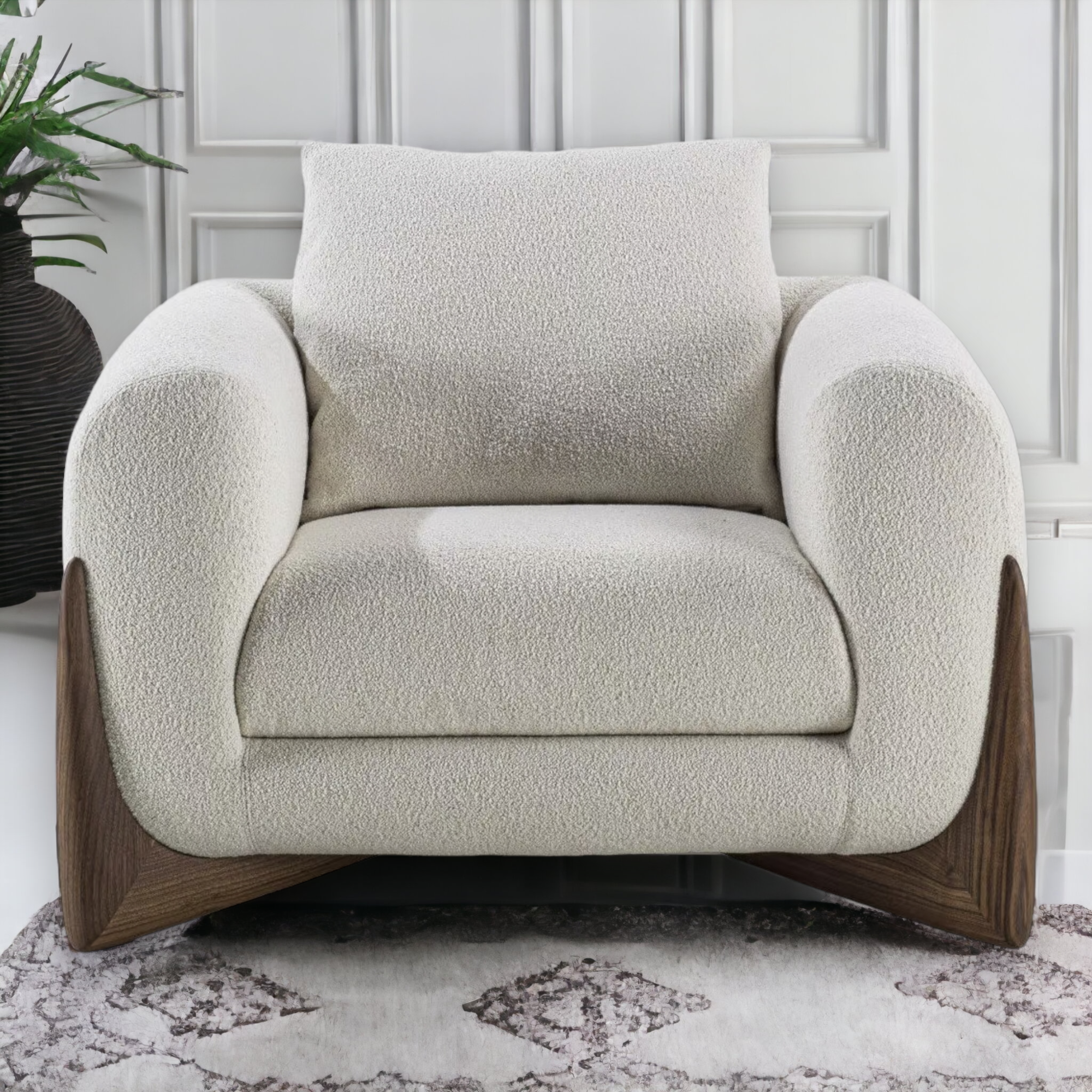EDER 1 SEATER BOUCLE & WALNUT WOOD SOFA
