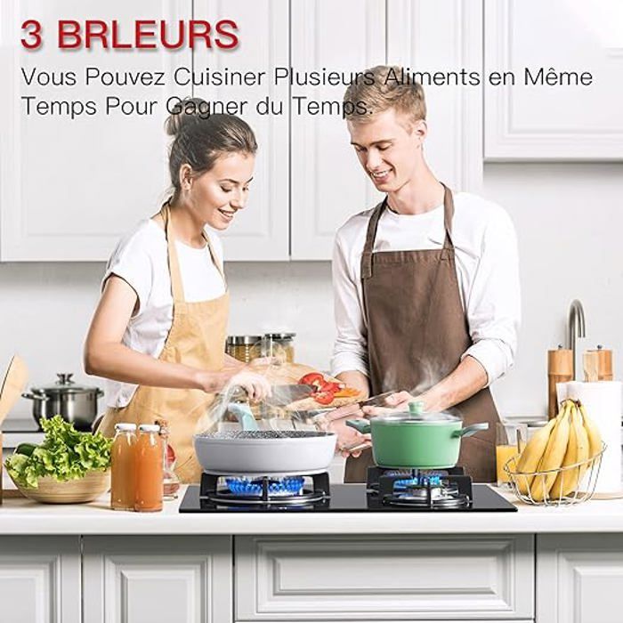 Plaque gaz ISEASY 3 feux encastrable 60x52 cm