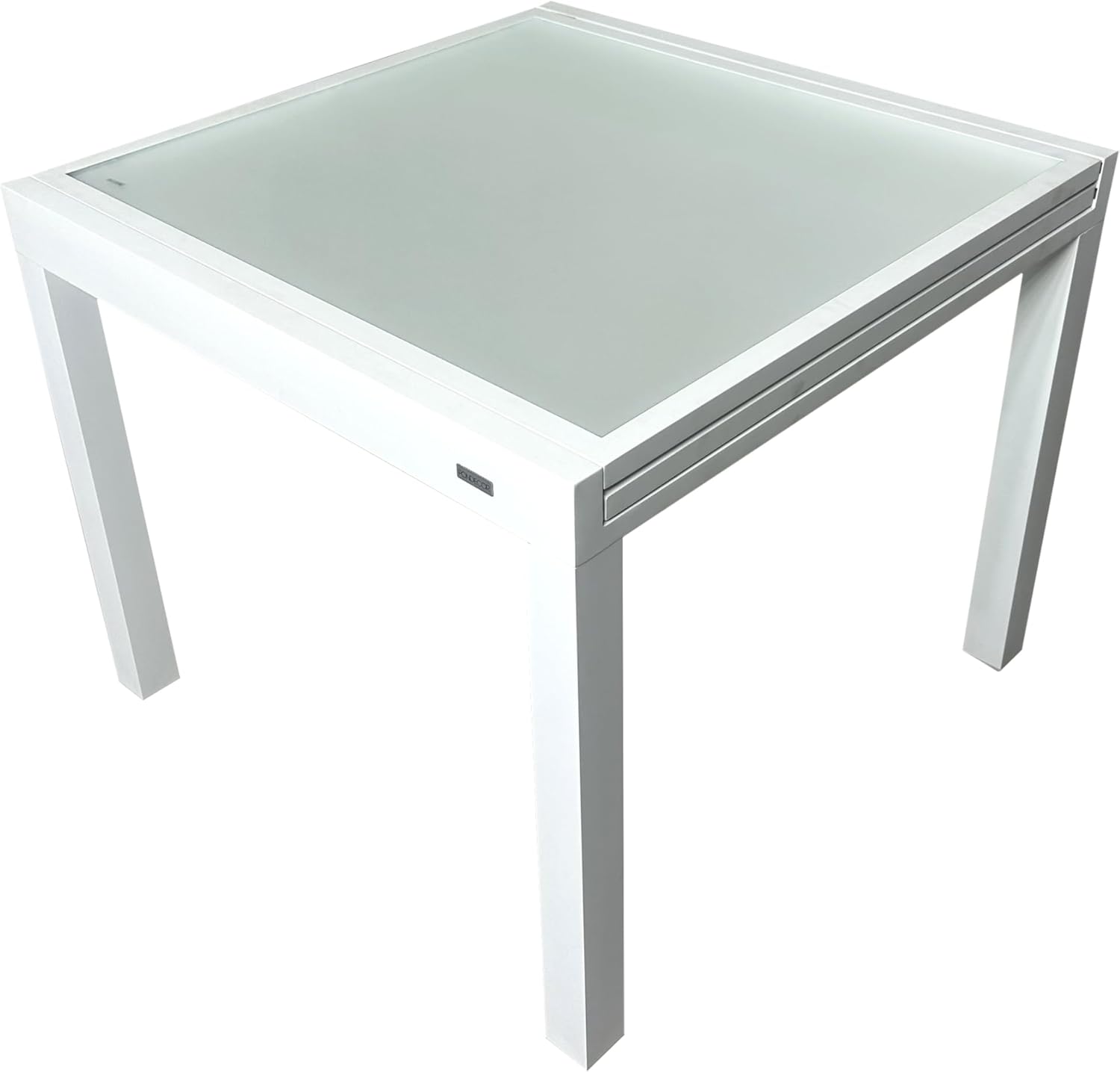 MOMMA HOME Table extensible de jardin en aluminium et verre trempé - Table carrée extensible d'extérieur - Dimensions 90/150 x 90 x 74 cm (blanc)