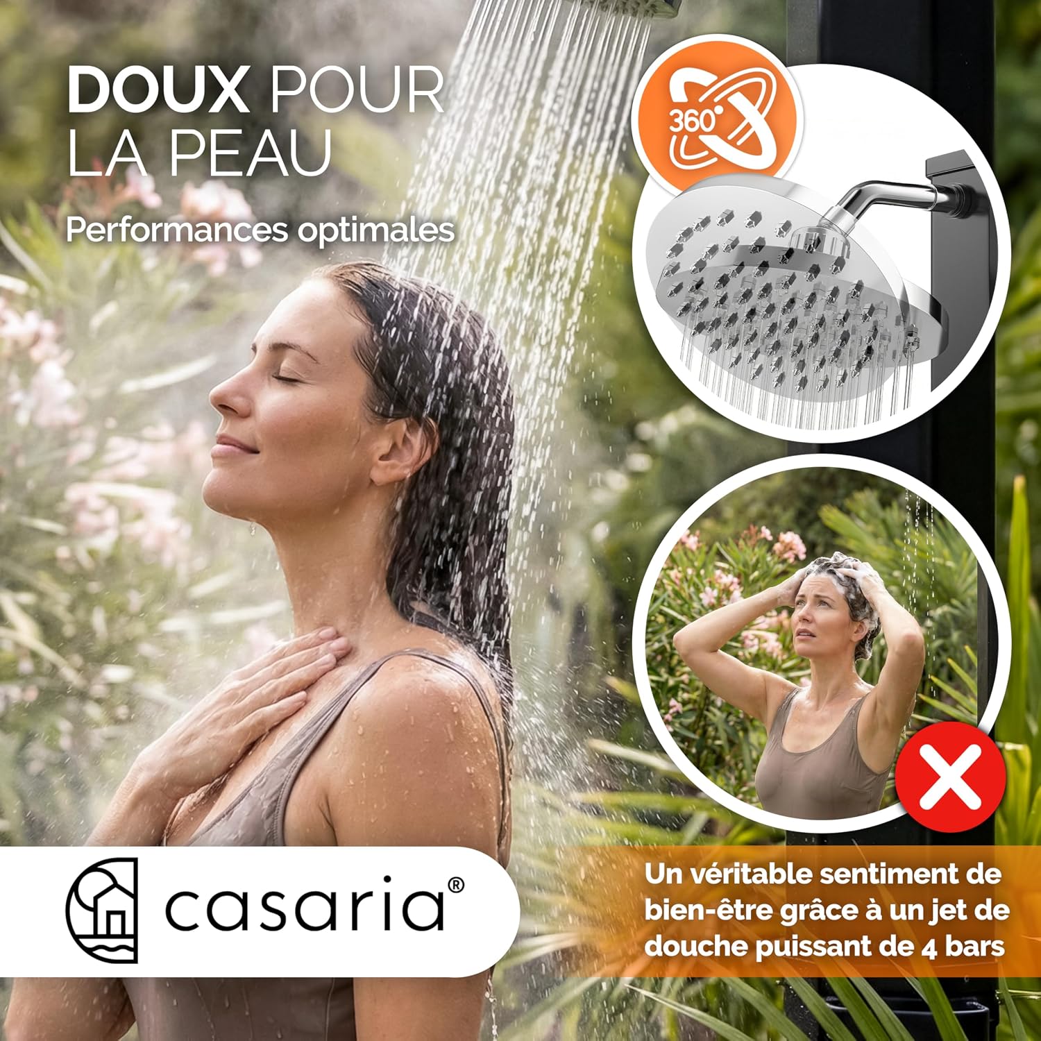 Casaria® Douche Solaire Jardin 35 L - 216 cm - Pommeau de Douche pivotant Ø15 cm - Douchette extérieur Eau Chaude - avec raccord Tuyau d'Arrosage & Housse de Protection - Piscine, Terrasse, Camping