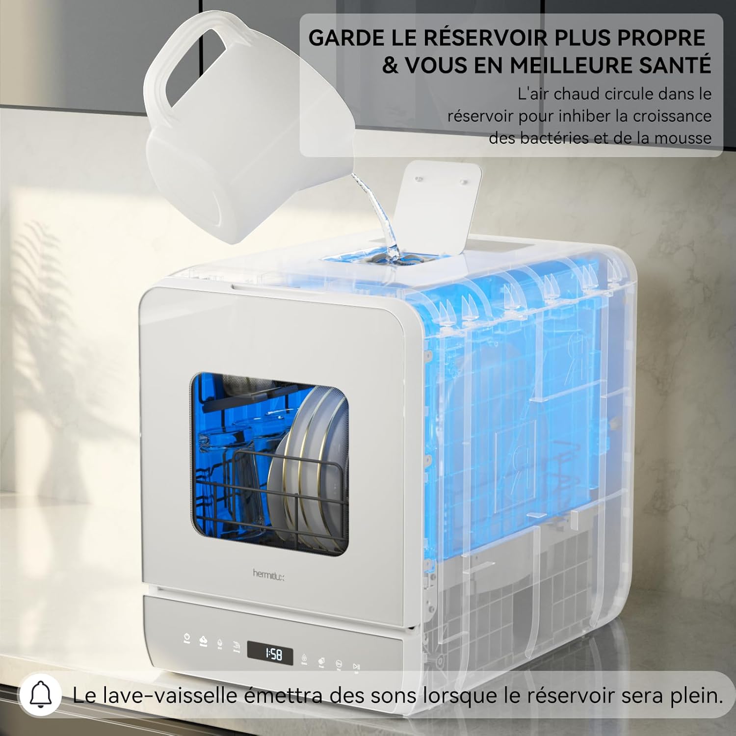 Mini lave-vaisselle de table, 6+1 Programmes de lavage, 5 Couverts et réservoir d'eau de 5L