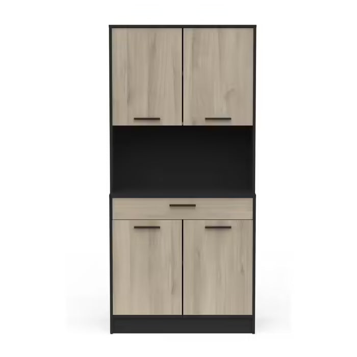 Buffet De Cuisine Coloris Chêne Kronberg Noir Mat L. 83,3 X H. 176,1 X P. 40 Cm Buffet de cuisine