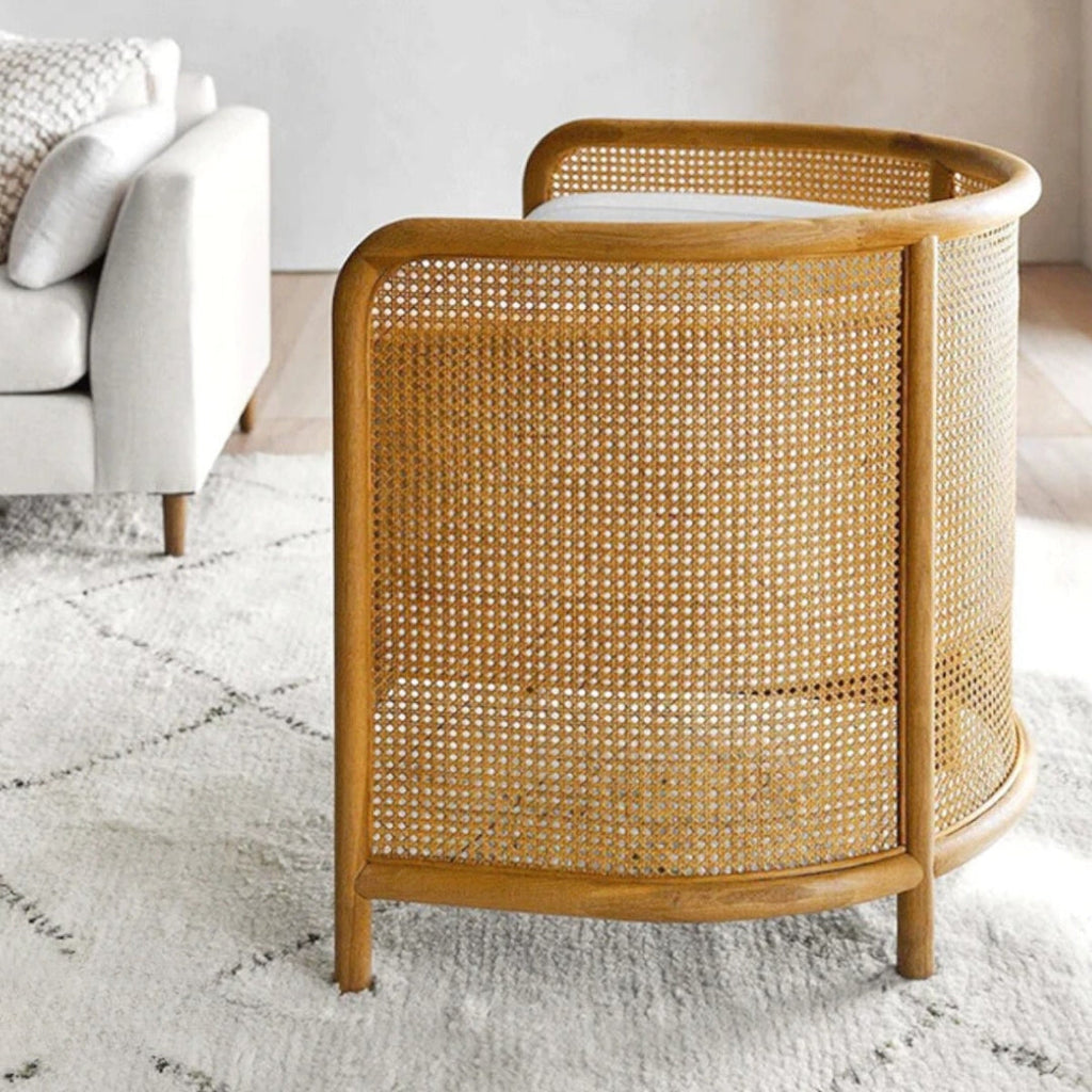 Ehan Solid Ash Wood & Rattan 1 Seater Sofa