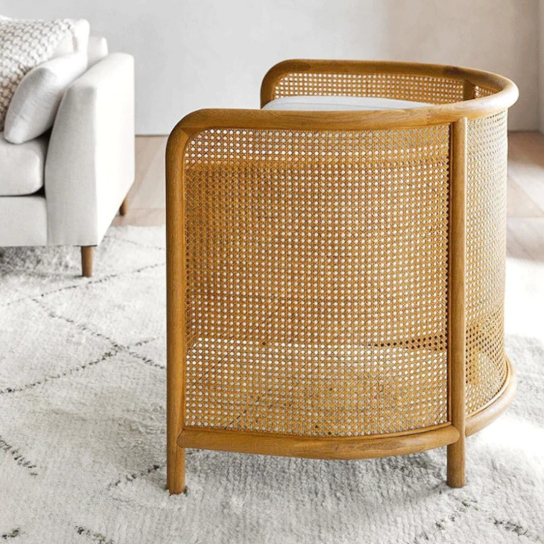 Ehan Solid Ash Wood & Rattan 1 Seater Sofa