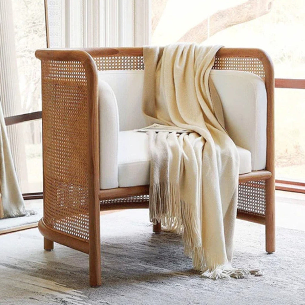 Ehan Solid Ash Wood & Rattan 1 Seater Sofa
