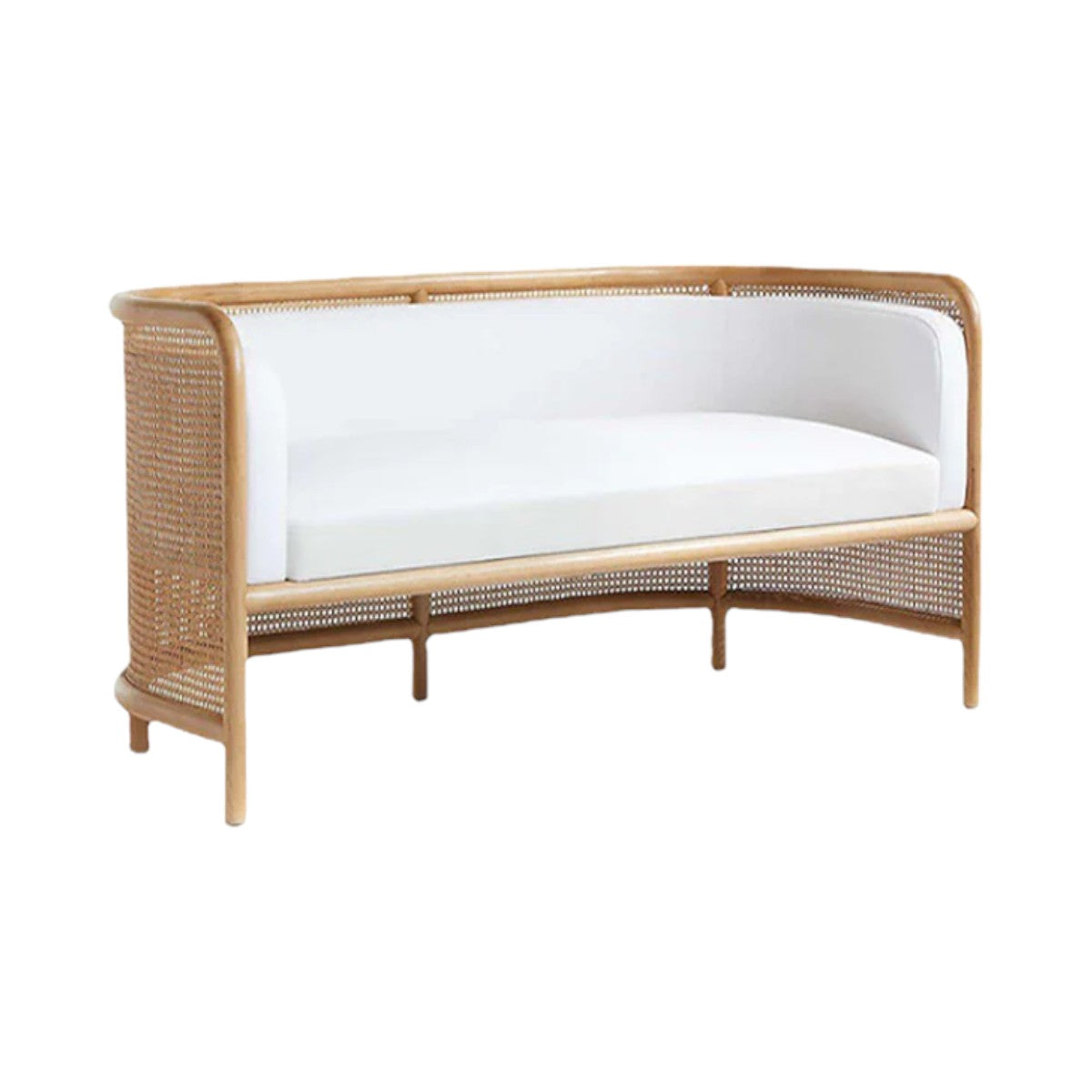 Ehan Solid Ash Wood & Rattan 3 Seater Sofa
