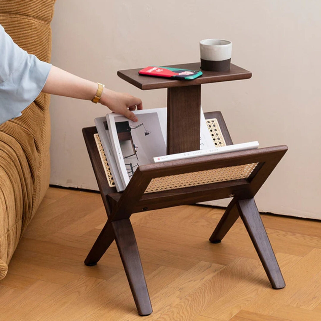 Eider Solid Ash Wood & Rattan End Table