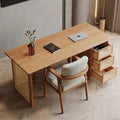 Ervin Solid Ash Wood & Rattan Office Desk