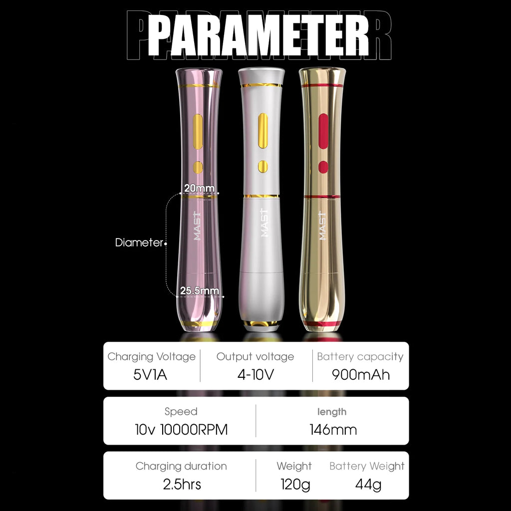 Máquina de Tatuaje Pen Inalámbrica Mast P40 con Recorrido de 2.5 mm