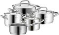 WMF Gourmet Plus - Batería de Cocina 5 Piezas, Acero Inoxidable Apto para Inducción, 1 Cacerola Baja de 20 cm, 3 Cacerolas Altas de 16 cm, 20 cm y 24 cm, 1 Cazo 16 cm con 4 Tapas de Acero Inoxidable