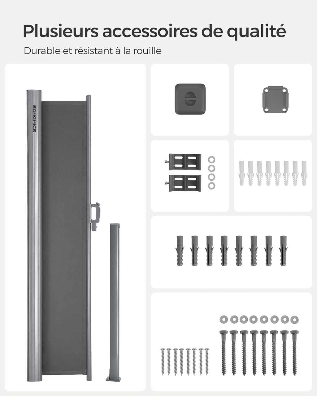 SONGMICS Store latéral en Aluminium Extensible 160 x 350 cm, Brise-Vue, Protection Solaire, occultant, pour Balcon, terrasse, Jardin, Anthracite GSA165G