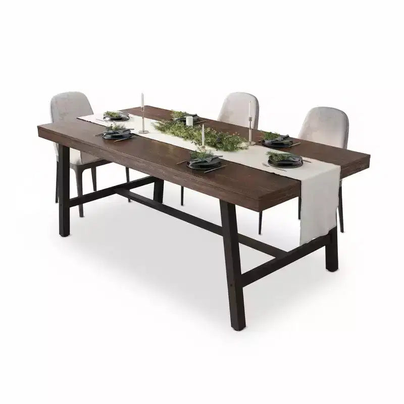 Table de salle à manger de 180 cm pour 6-8 personnes, grande table rectangulaire industrielle avec plateau en bois et pieds en métal pour cuisine et salle à manger, grise