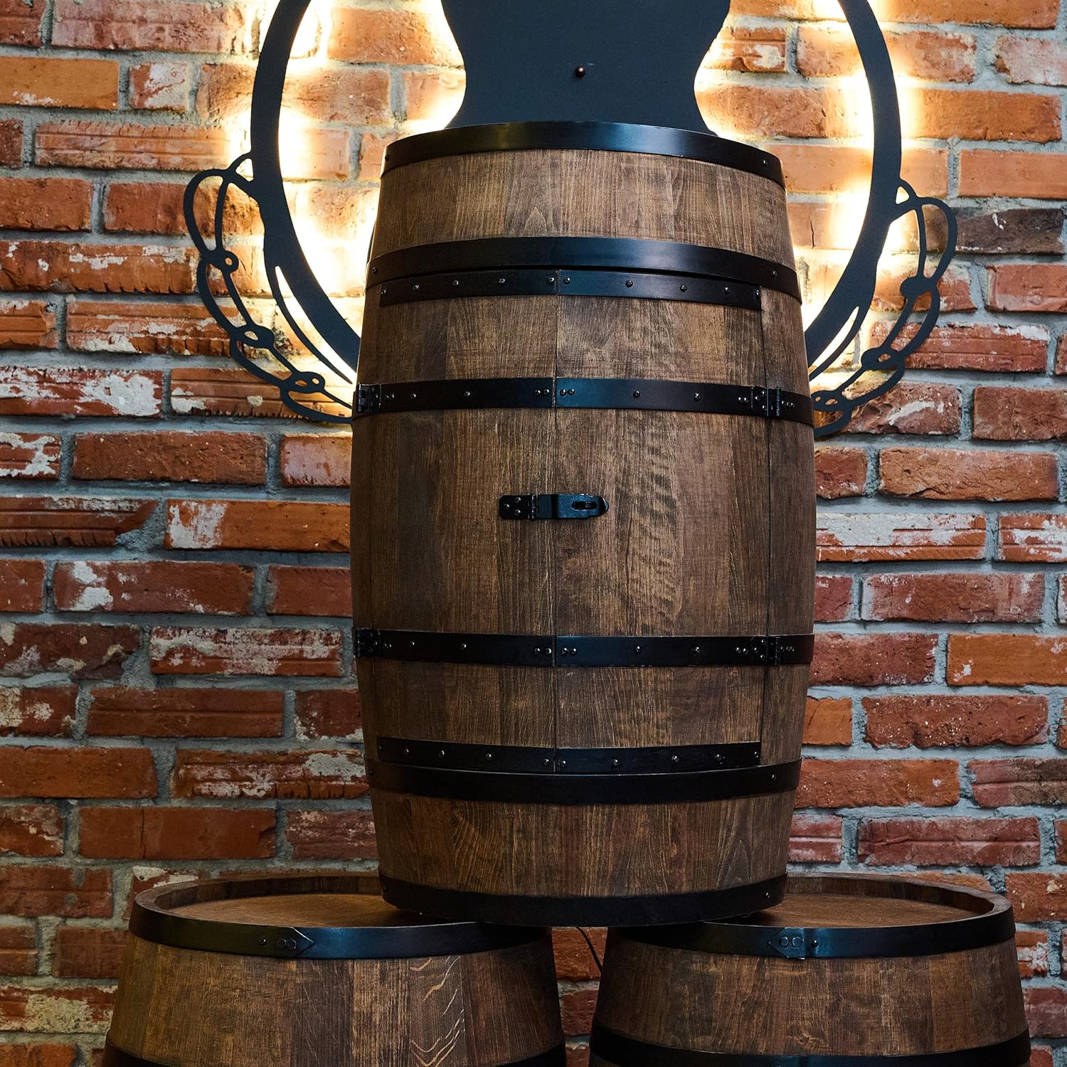 CREATIVE COOPER Tonneau à vin avec Porte - Armoire à Alcool - Étagère à Bouteilles en Bois - Baril en Bois - Vin Rack - Wineregal - Bar à vin - Baril avec Porte - minibar de 80 cm (wengé)