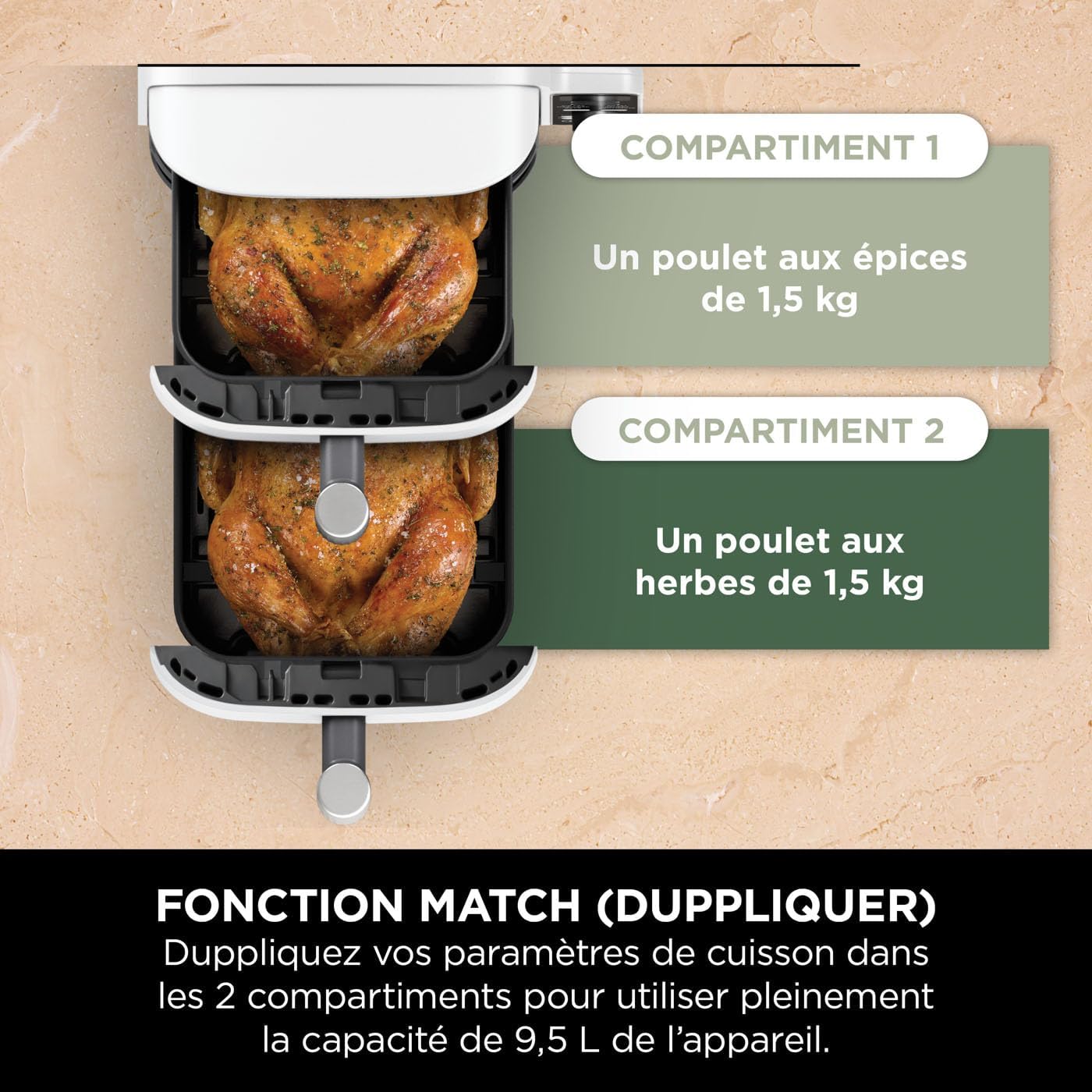 NINJA Double Stack XL Air Fryer, Friteuse sans huile Verticale Double Tiroir 4 Niveaux de Cuisson, 2 Tiroirs, 2 Grilles, Capacité de 9,5 L, 6 Fonctions, 8 Portions, Pinces, Blanc SL400EUWH