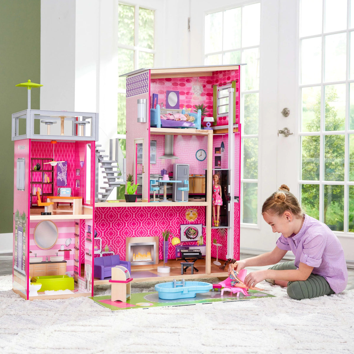 Casa de Muñecas KidKraft Uptown de Madera con 36 Accesorios, para Niños a partir de 4 años