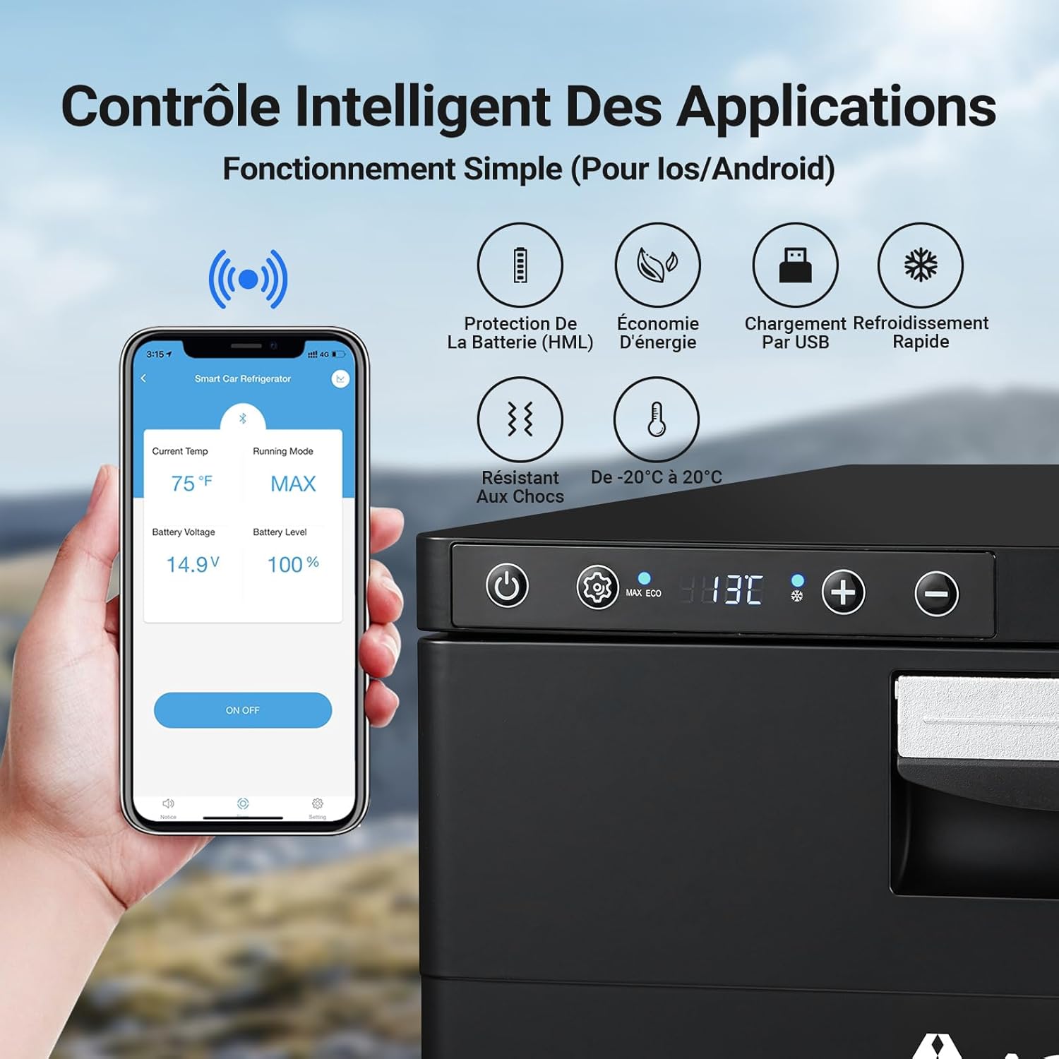 AAOBOSI 31L Tiroir Glaciere Electrique, Frigo Voiture avec APP, Réfrigérateur pour Camping-Car 12V/24V, -20℃ à 20℃ Glaciere a Compression pour Voiture, Camions, Caravanes, Bateaux, Camping et Voyages