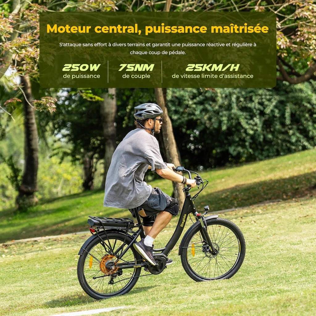 Eleglide C2 Vélo Électrique Adulte, 100Km Autonomie, Batterie Amovible, Freins Hydrauliques, Suspension Avant, 7 Vitesses, Vélo électrique à Moteur Central, Confortable pour Ville/Trekking