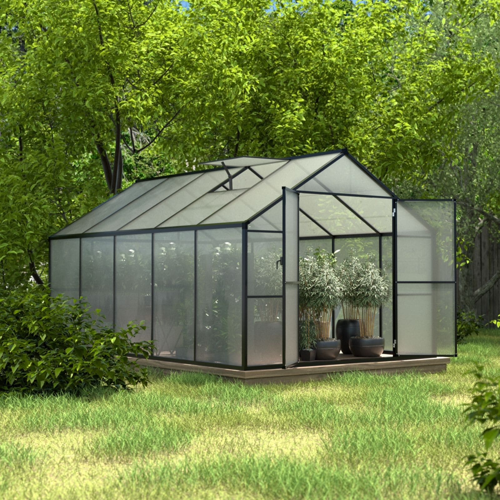 Serre de jardin aluminium VEIKOUS avec évent de toit réglable et porte verrouillable Grise