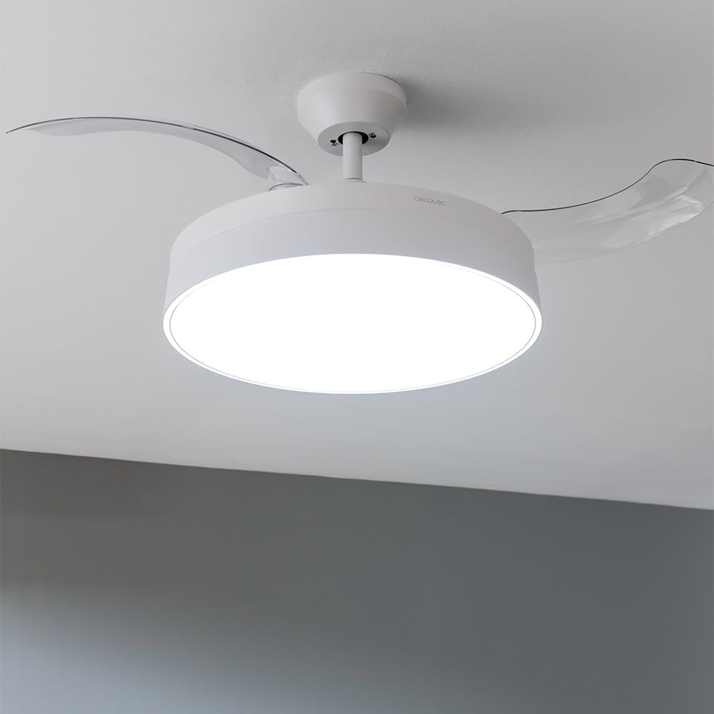 Ventilador de Techo Cecotec con Aspas Retráctiles y Lámpara Invisible EnergySilence Aero 4280 de Acero, 40 W, Diámetro 42 Pulgadas (106 cm), Temporizador, 3 Tonos de Luz, Función Verano-Invierno