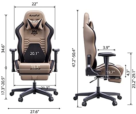 AutoFull Escritorio de Juego y Silla de Oficina con Soporte Lumbar Ergonómico, Estilo Racing, Cuero PU, Silla de Tarea Giratoria Ajustable de Espalda Alta para PC