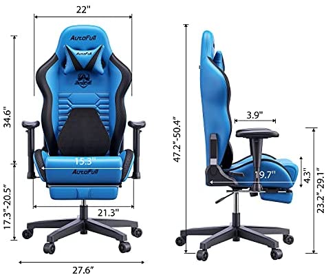 AutoFull Escritorio de Juego y Silla de Oficina con Soporte Lumbar Ergonómico, Estilo Racing, Cuero PU, Silla de Tarea Giratoria Ajustable de Espalda Alta para PC