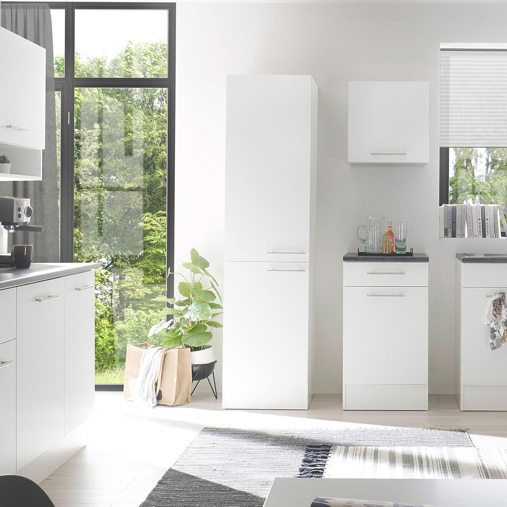 Stella Trading Eddy Moderne en Blanc Mat - Armoire de Cuisine spacieuse avec Beaucoup d'espace de Rangement, Bois d'ingénierie, Vorratsschrank