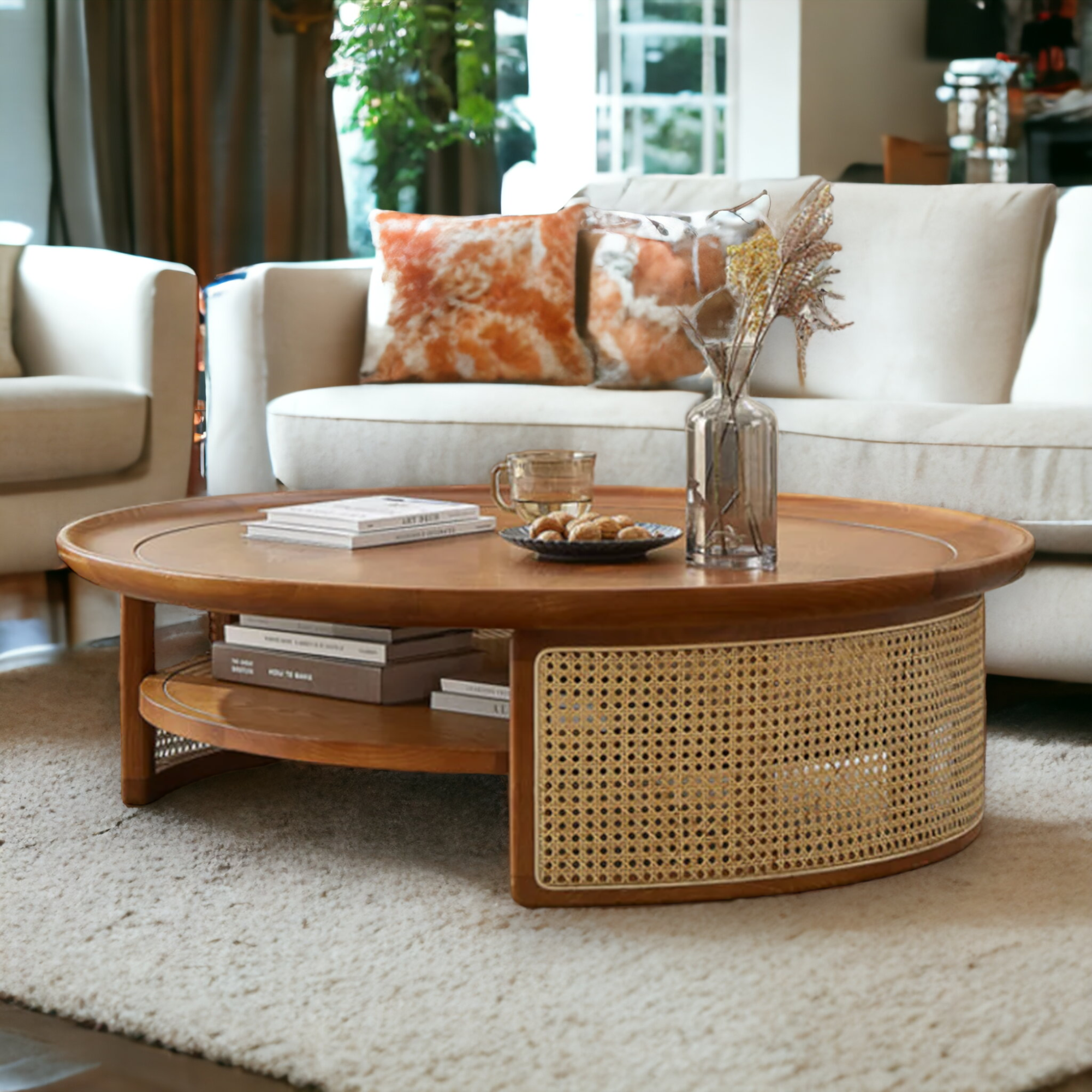 Jaxton Solid Mango Wood & Rattan Coffee Table