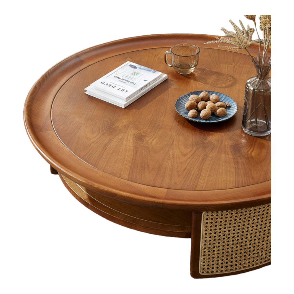 Jaxton Solid Mango Wood & Rattan Coffee Table