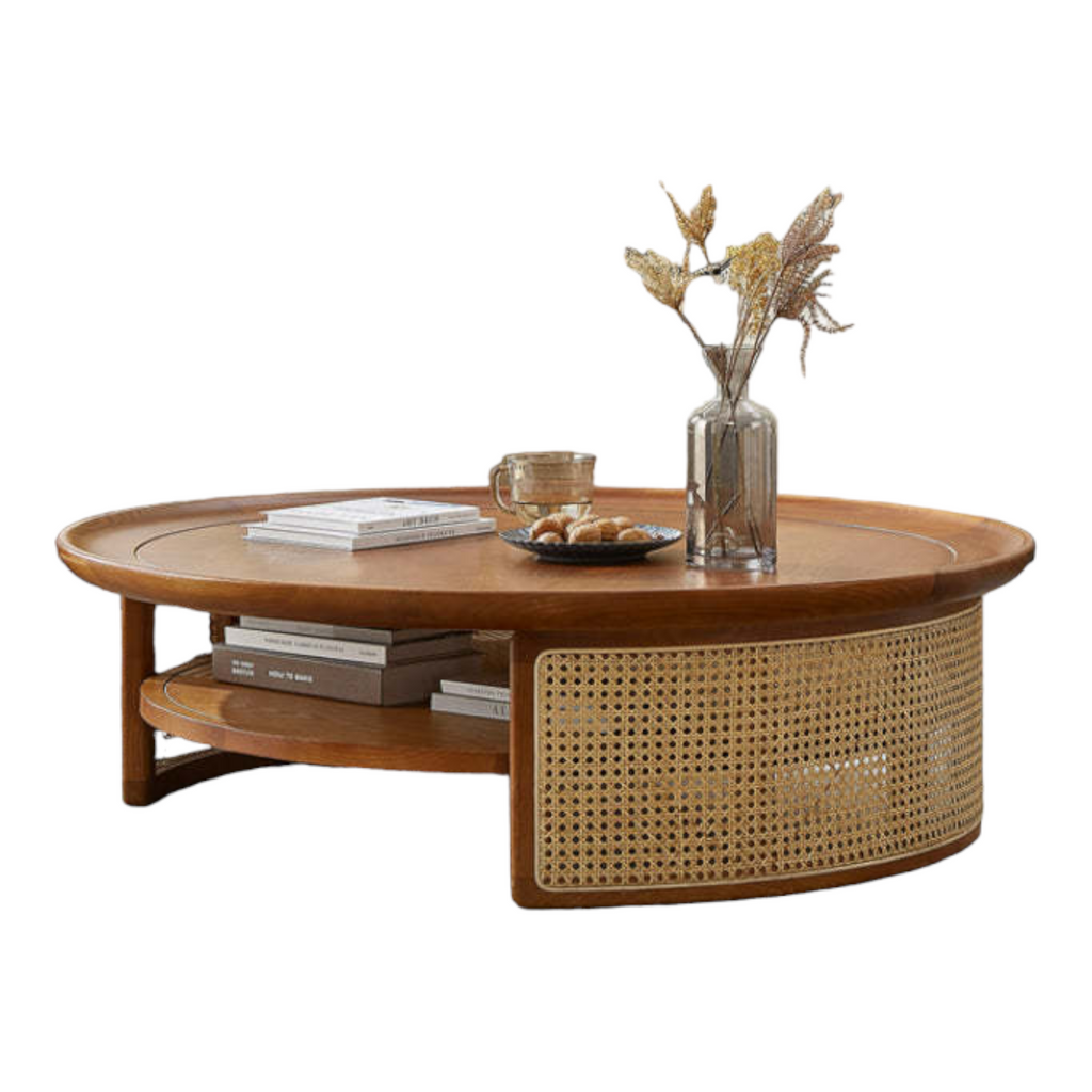 Jaxton Solid Mango Wood & Rattan Coffee Table