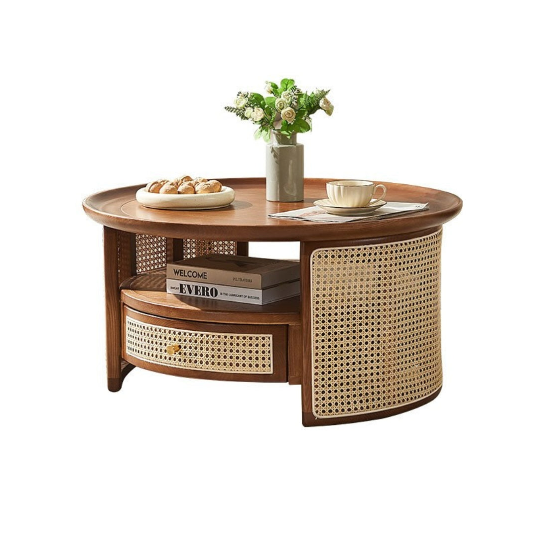 Joren Solid Ash Wood & Rattan Coffee Table