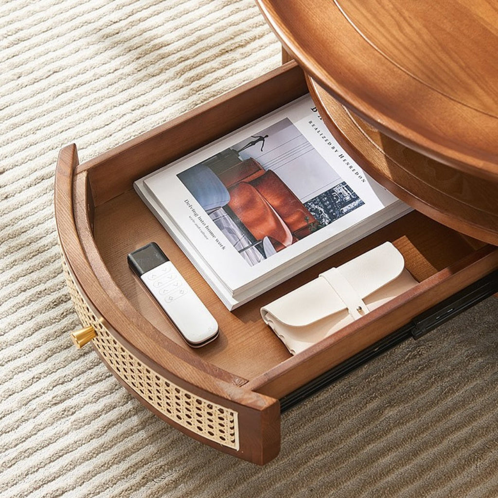 Joren Solid Ash Wood & Rattan Coffee Table