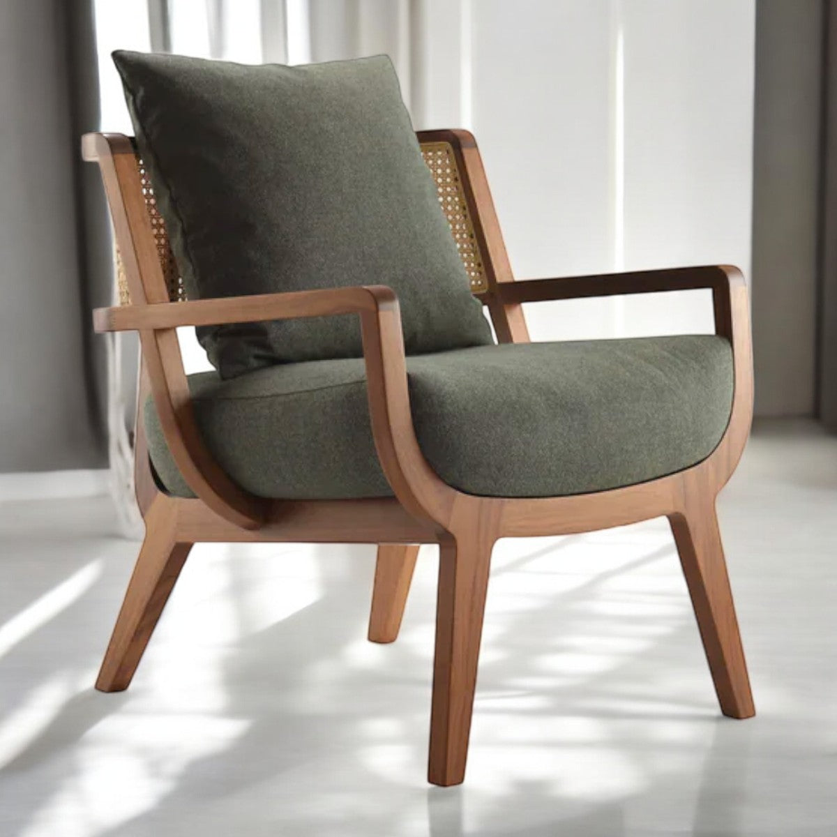 Malini Solid Teak Wood & Rattan Lounge Chair