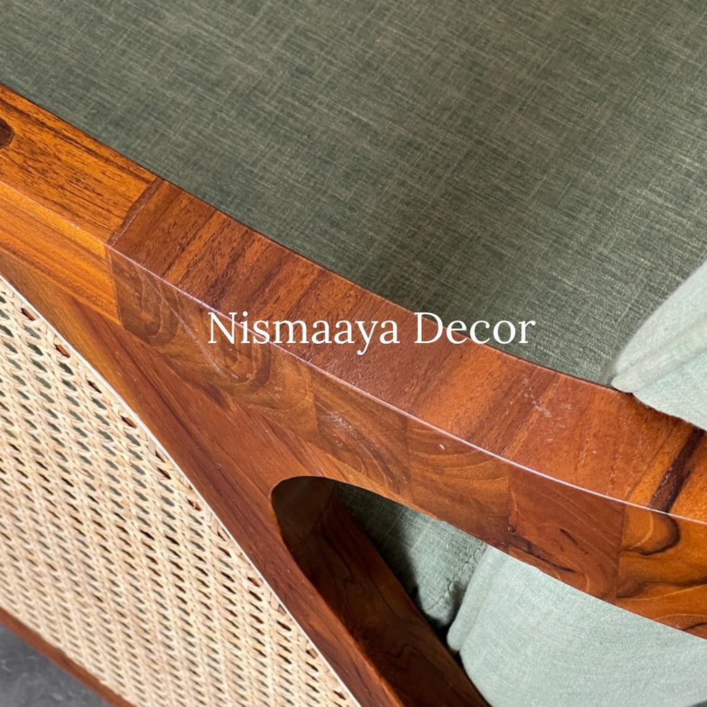 Marvin Solid Teak Wood & Rattan 1 Seater Sofa