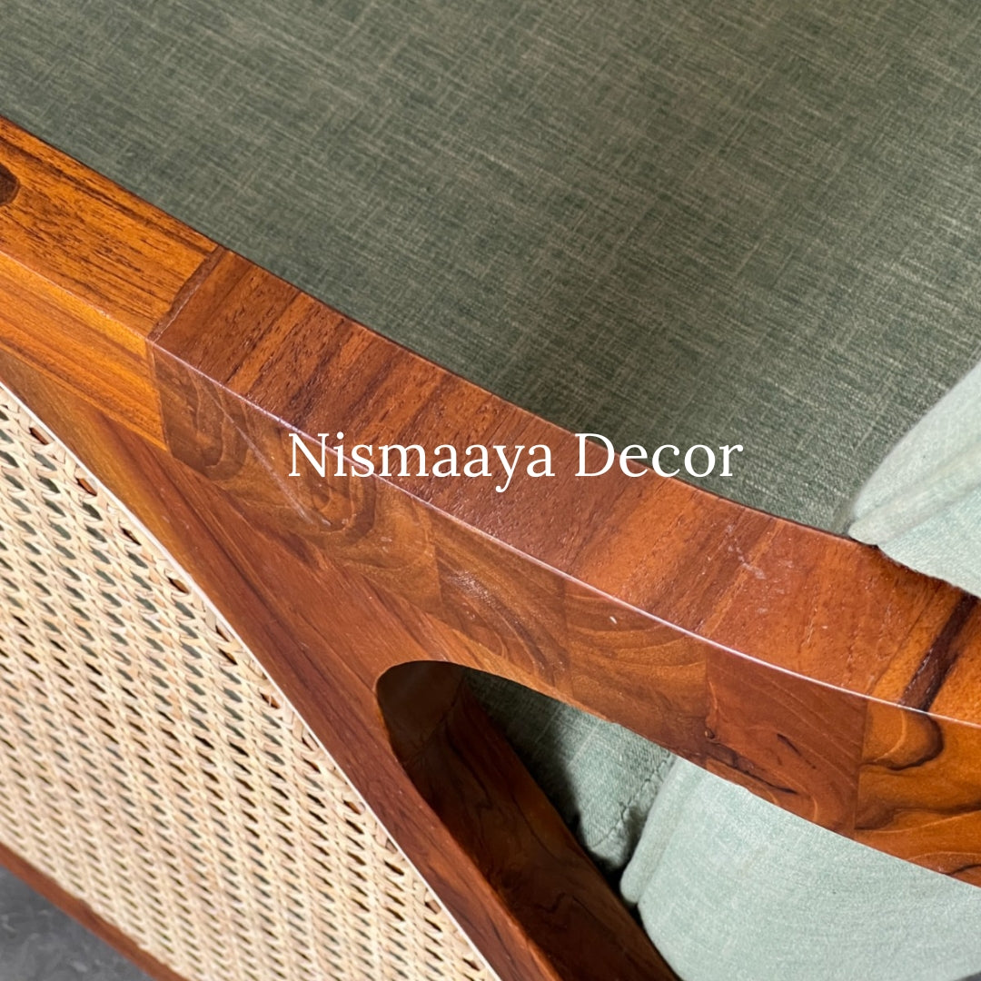 Marvin Solid Teak Wood & Rattan 1 Seater Sofa