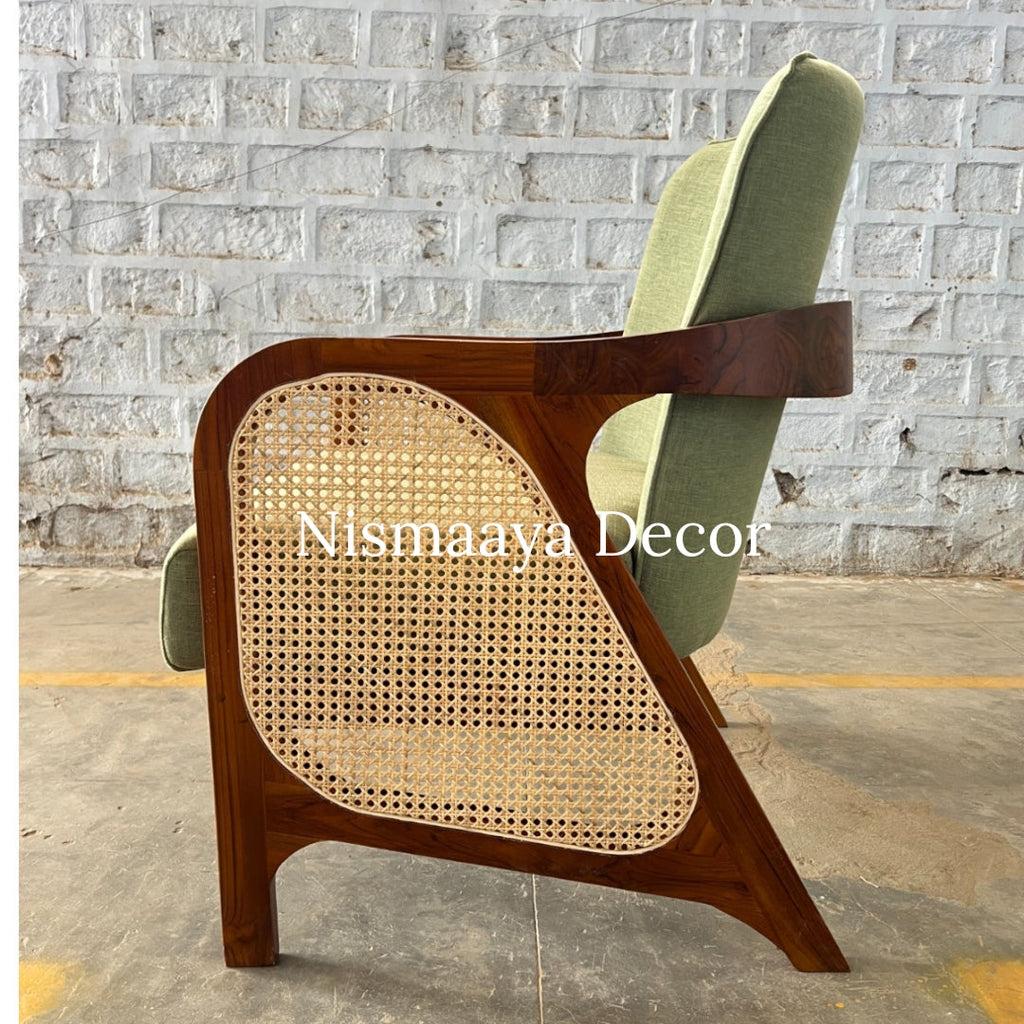 Marvin Solid Teak Wood & Rattan 1 Seater Sofa
