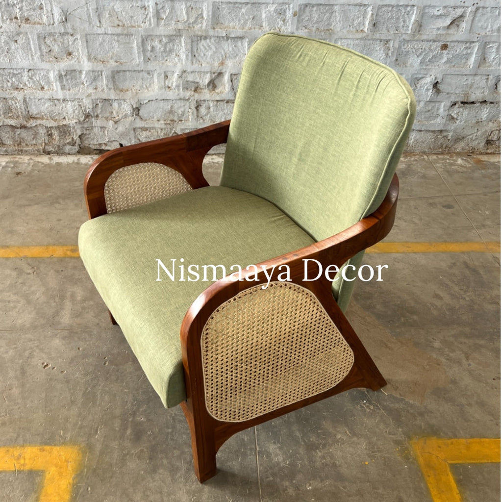 Marvin Solid Teak Wood & Rattan 1 Seater Sofa