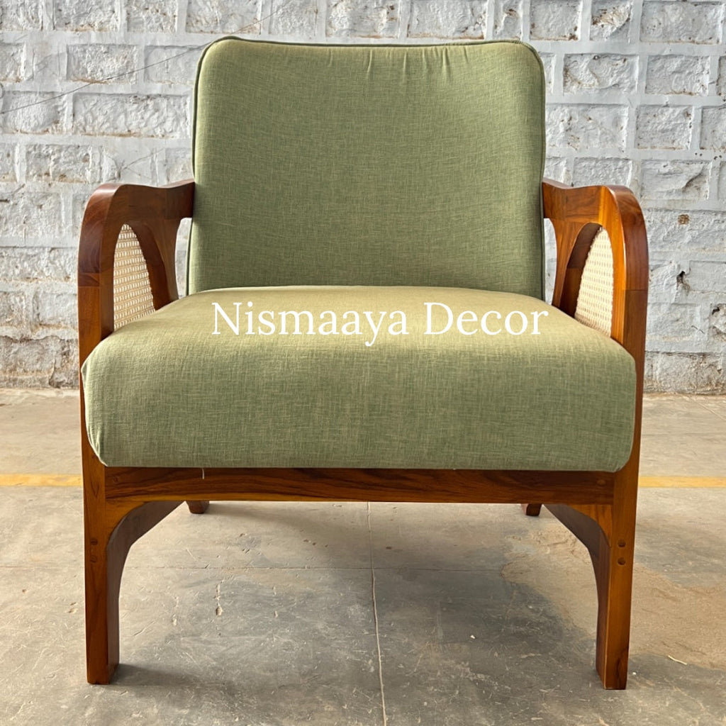 Marvin Solid Teak Wood & Rattan 1 Seater Sofa