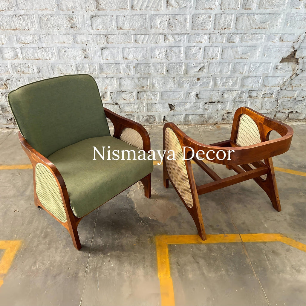 Marvin Solid Teak Wood & Rattan 1 Seater Sofa
