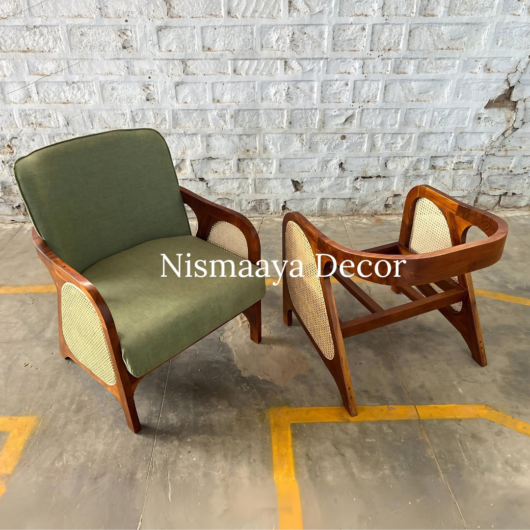 Marvin Solid Teak Wood & Rattan 1 Seater Sofa