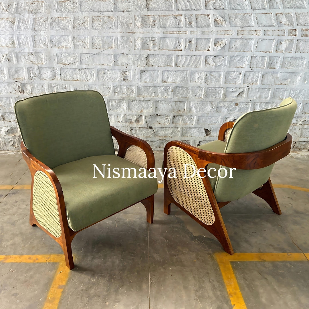 Marvin Solid Teak Wood & Rattan 1 Seater Sofa