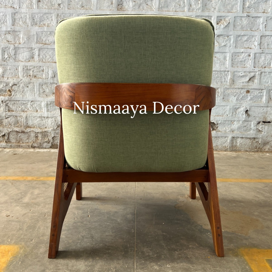 Marvin Solid Teak Wood & Rattan 3+1+1 Seater Sofa