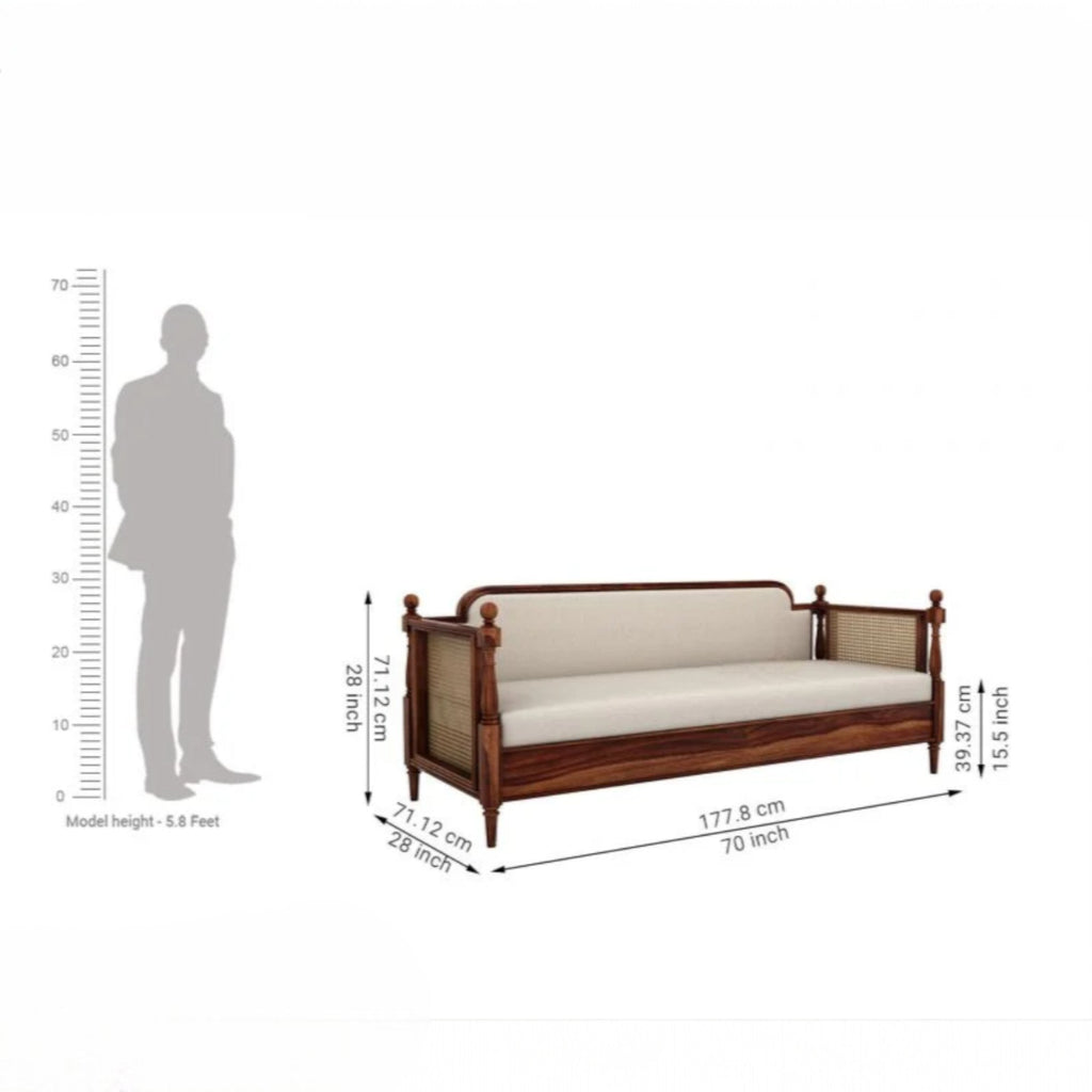 Nismaaya Dyuti Sheesham Wood and Cane Divan Bed with Ivory Mattress