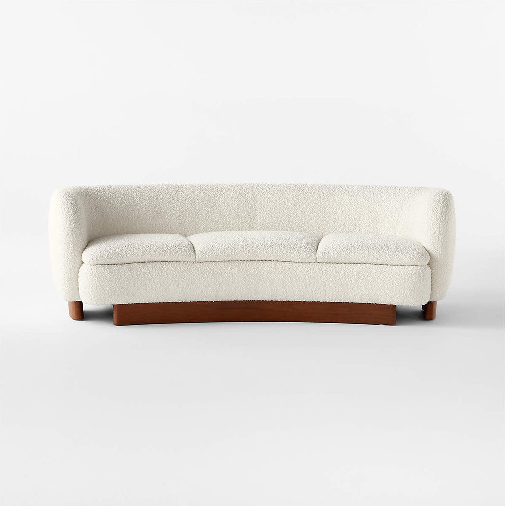 Alroy Curved 3 Seater Teak Wood & Boucle Sofa