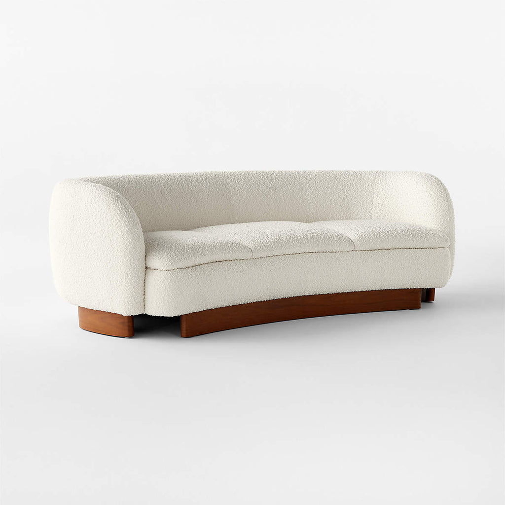 Alroy Curved 3 Seater Teak Wood & Boucle Sofa