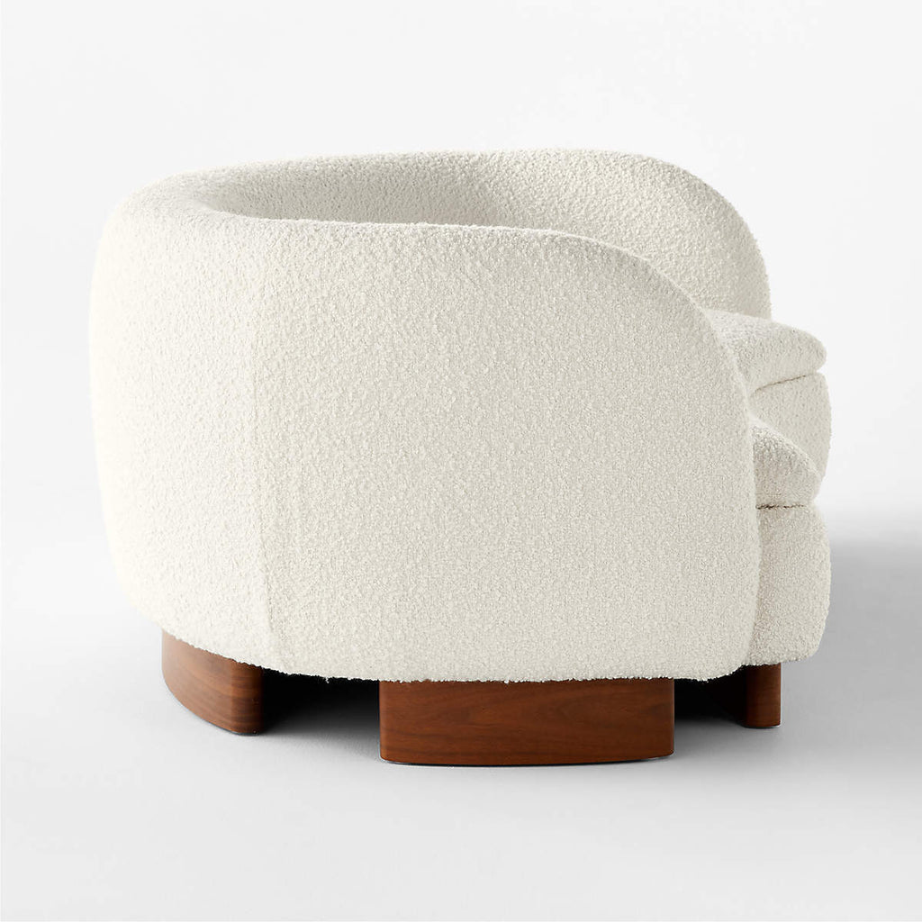 Alroy Curved 3 Seater Teak Wood & Boucle Sofa