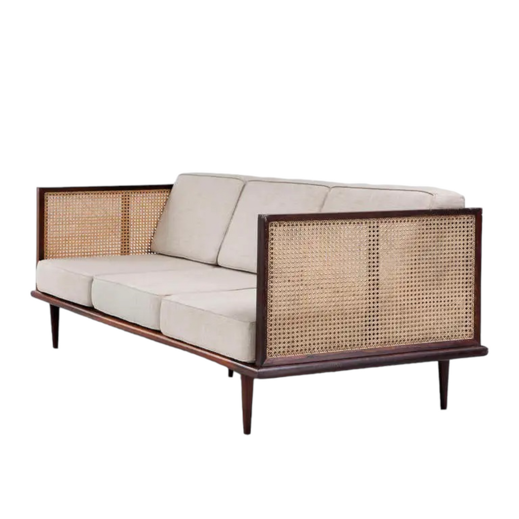 Bard 3 Seater Solid Wood & Rattan Sofa