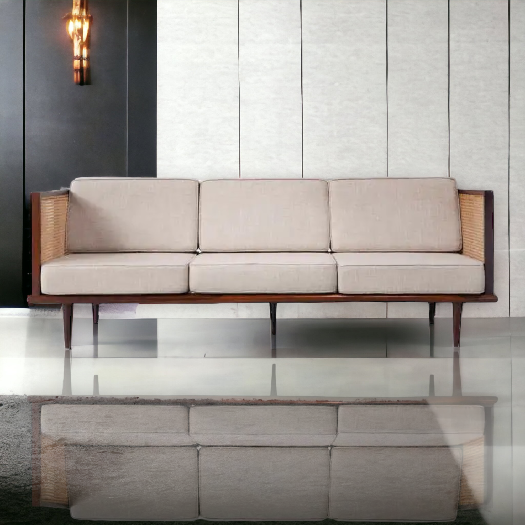 Bard 3 Seater Solid Wood & Rattan Sofa